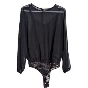 Dynamite lace sexy sheer blouse overall black medium B7